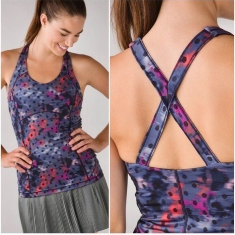 LULULEMON Windy Blooms Regal Plum Multi Polka Dot Kanto Catch Me Tank Women’s 4